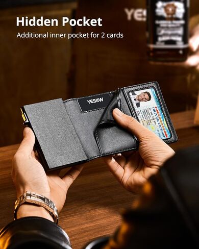 محفظة Airtag للرجال مع حامل بطاقة هوائية من الجلد المحبب العلوي، محفظة للرجال من Apple Air Tag، حامل بطاقة ائتمان منبثق مع جيب مخفي ثلاثي الطي، يحمل سعة 10 بطاقات، نافذة لبطاقة الهوية (أسود) in Kuwait
