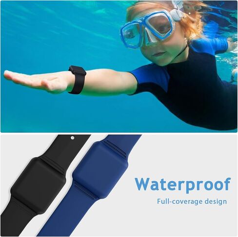 2 Pack AirTag Bracelet for Kids, Waterproof Air tag Holder for Kids with Soft Silicone Full Coverage Anti-Lost Hidden Airtag Wristband Accessories for Child (Black+Dark Blue) in Saudi Arabia