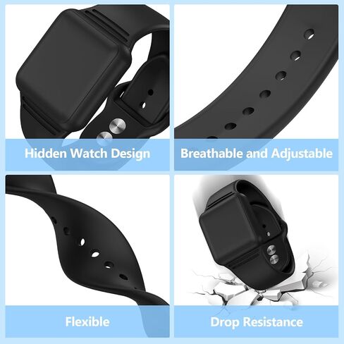 2 Pack AirTag Bracelet for Kids, Waterproof Air tag Holder for Kids with Soft Silicone Full Coverage Anti-Lost Hidden Airtag Wristband Accessories for Child (Black+Dark Blue) in Saudi Arabia