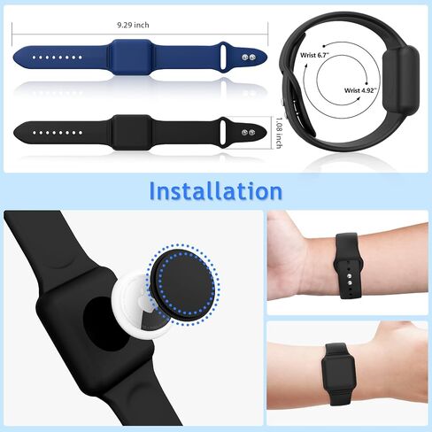 2 Pack AirTag Bracelet for Kids, Waterproof Air tag Holder for Kids with Soft Silicone Full Coverage Anti-Lost Hidden Airtag Wristband Accessories for Child (Black+Dark Blue) in Saudi Arabia