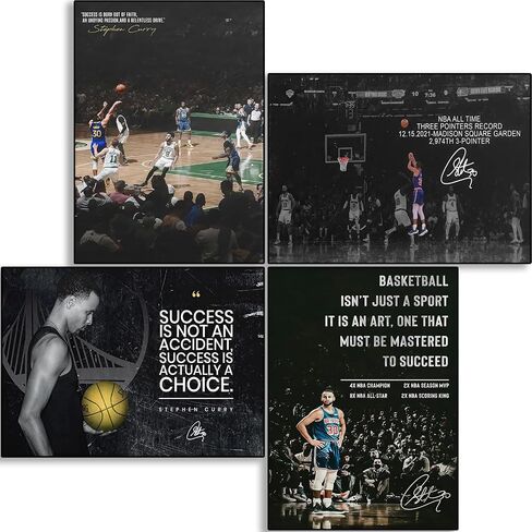 BAOGELI Stephen Curry Quote Posters Basketball Canvas Poster Wall Art Print Set of 4 Gifts for Boys Living Room Bedroom Decoration Unframed: 8x12inch in Saudi Arabia