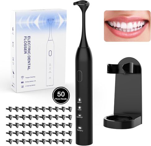Voraiya® Advanced Electric Flosser Dental Floss | Gum Stimulator | Tongue Scraper | Rechargable Power Flosser for Teeth Cleaning | Effective Plaque Removal for Adults & Kids (50 Floss Heads) in Saudi Arabia