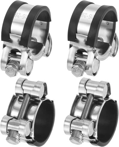 مشبك خرطوم T-Bolt من uxcell، 4 قطع 26-28 مم قابل للتعديل من الفولاذ المقاوم للصدأ والمطاط المبطن بمبرد داخلي ومشابك خرطوم للأغراض الصناعية in Kuwait