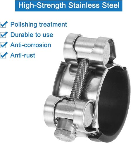 مشبك خرطوم T-Bolt من uxcell، 4 قطع 26-28 مم قابل للتعديل من الفولاذ المقاوم للصدأ والمطاط المبطن بمبرد داخلي ومشابك خرطوم للأغراض الصناعية in Kuwait