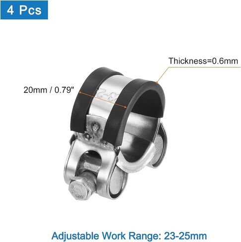 مشبك خرطوم T-Bolt من uxcell، 4 قطع 26-28 مم قابل للتعديل من الفولاذ المقاوم للصدأ والمطاط المبطن بمبرد داخلي ومشابك خرطوم للأغراض الصناعية in Kuwait
