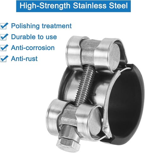 مشبك خرطوم T-Bolt من uxcell، 4 قطع 26-28 مم قابل للتعديل من الفولاذ المقاوم للصدأ والمطاط المبطن بمبرد داخلي ومشابك خرطوم للأغراض الصناعية in Kuwait