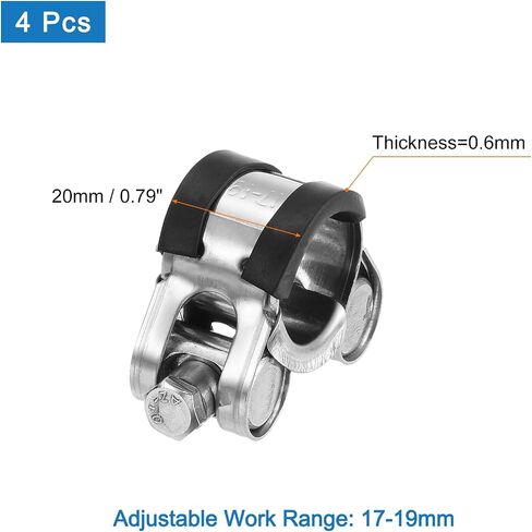 مشبك خرطوم T-Bolt من uxcell، 4 قطع 26-28 مم قابل للتعديل من الفولاذ المقاوم للصدأ والمطاط المبطن بمبرد داخلي ومشابك خرطوم للأغراض الصناعية in Kuwait
