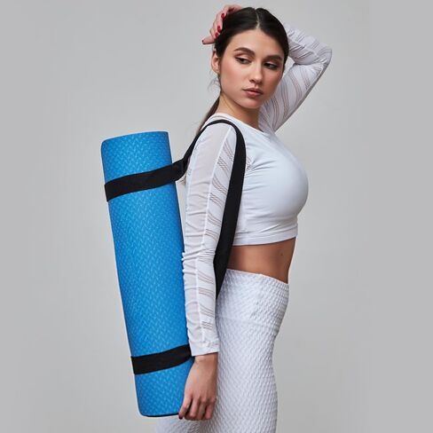 2 Pieces Yoga Mat Straps for Carrying, Black and Light Blue Yoga Mat Carrier Multi Purpose Adjustable Mat Holder Sling for Most Size Mats (Yoga Mat Not Included) in Saudi Arabia