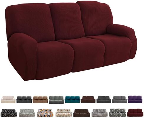 FIGOOO Recliner Sofa Slipcover 4-Piece Stretch Recliner Chair Covers Non Slip Jacquard Recliner Cover with Pockets Reclining Couch Covers Furniture Protector for Dogs Cats(Grey Feather,1 Seater) in Kuwait