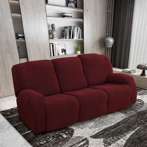 FIGOOO Recliner Sofa Slipcover 4-Piece Stretch Recliner Chair Covers Non Slip Jacquard Recliner Cover with Pockets Reclining Couch Covers Furniture Protector for Dogs Cats(Grey Feather,1 Seater) in Kuwait