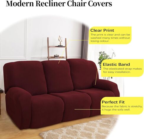 FIGOOO Recliner Sofa Slipcover 4-Piece Stretch Recliner Chair Covers Non Slip Jacquard Recliner Cover with Pockets Reclining Couch Covers Furniture Protector for Dogs Cats(Grey Feather,1 Seater) in Kuwait