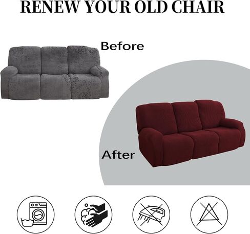 FIGOOO Recliner Sofa Slipcover 4-Piece Stretch Recliner Chair Covers Non Slip Jacquard Recliner Cover with Pockets Reclining Couch Covers Furniture Protector for Dogs Cats(Grey Feather,1 Seater) in Kuwait