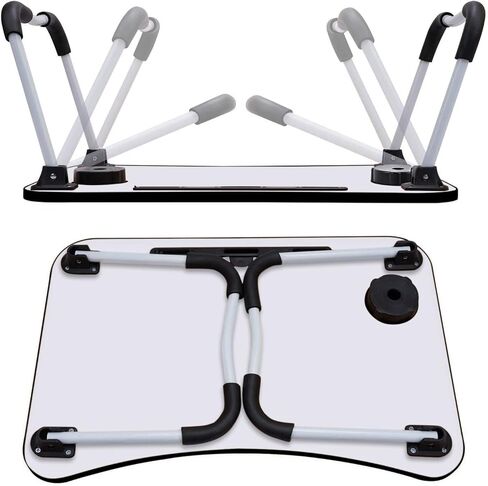 طاولة سرير للكمبيوتر المحمول، مكتب قائم قابل للطي ومحمول مع فتحة للكوب، حامل للكمبيوتر المحمول وصينية الإفطار وحامل كتب للحديقة - أسود in Kuwait