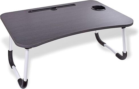 طاولة سرير للكمبيوتر المحمول، مكتب قائم قابل للطي ومحمول مع فتحة للكوب، حامل للكمبيوتر المحمول وصينية الإفطار وحامل كتب للحديقة - أسود in Kuwait