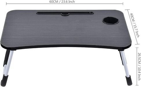 طاولة سرير للكمبيوتر المحمول، مكتب قائم قابل للطي ومحمول مع فتحة للكوب، حامل للكمبيوتر المحمول وصينية الإفطار وحامل كتب للحديقة - أسود in Kuwait