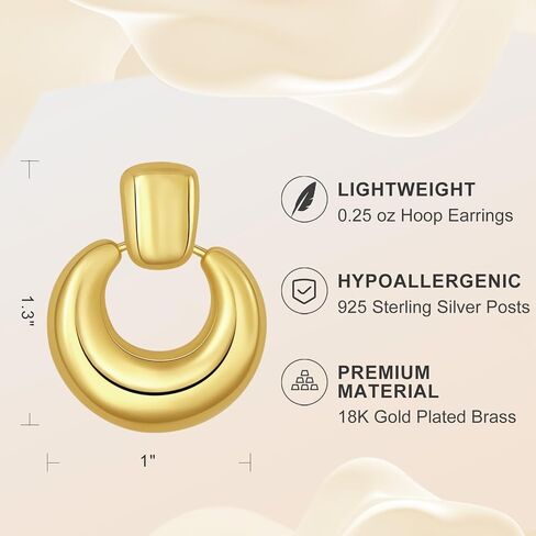 Gold Hoop Earrings, 18K Gold Plated Earrings for Women, Hypoallergenic Gold Earrings with 925 Sterling Silver Posts, Small Hoop Earrings for Anniversary, Birthday in Saudi Arabia