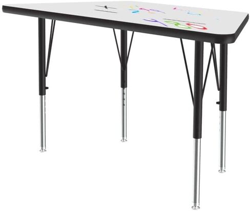 طاولة أنشطة شبه منحرف مقاس 60.96 سم × 121.96 سم، طاولة أنشطة علوية للمسح الجاف/لوح التحديد للفصل الدراسي، ارتفاع قابل للتعديل (19 بوصة - 29)، صفائح بيضاء متينة ذات ضغط عالي، أثاث مدرسي، صنع في الولايات المتحدة الأمريكية (ACZ2448DE-TRP-80) in Kuwait