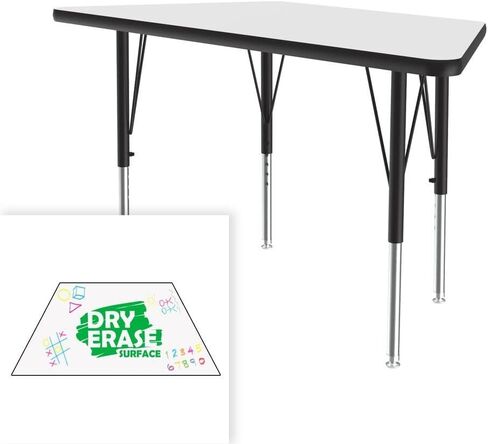 طاولة أنشطة شبه منحرف مقاس 60.96 سم × 121.96 سم، طاولة أنشطة علوية للمسح الجاف/لوح التحديد للفصل الدراسي، ارتفاع قابل للتعديل (19 بوصة - 29)، صفائح بيضاء متينة ذات ضغط عالي، أثاث مدرسي، صنع في الولايات المتحدة الأمريكية (ACZ2448DE-TRP-80) in Kuwait