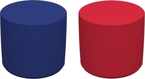 FDP SoftScape 18" Round Ottoman, Collaborative Flexible Seating for Kids, Teens, Adults, Furniture for Classrooms, Offices, Homes, Libraries; Standard 16" H, (2-Piece Set) - Blue/Red in Kuwait