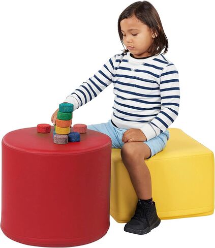 FDP SoftScape 18" Round Ottoman, Collaborative Flexible Seating for Kids, Teens, Adults, Furniture for Classrooms, Offices, Homes, Libraries; Standard 16" H, (2-Piece Set) - Blue/Red in Kuwait