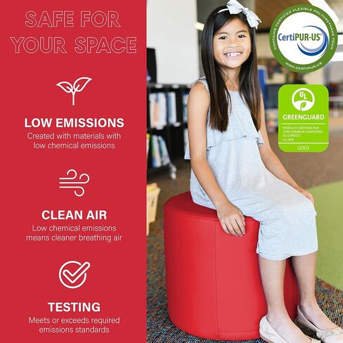 FDP SoftScape 18" Round Ottoman, Collaborative Flexible Seating for Kids, Teens, Adults, Furniture for Classrooms, Offices, Homes, Libraries; Standard 16" H, (2-Piece Set) - Blue/Red in Kuwait