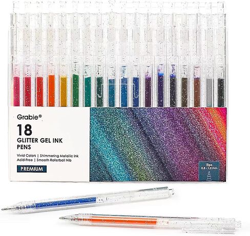 Grabie 18 Color Glitter Gel Pens, Retractable Sparkle Art Pens in Saudi Arabia