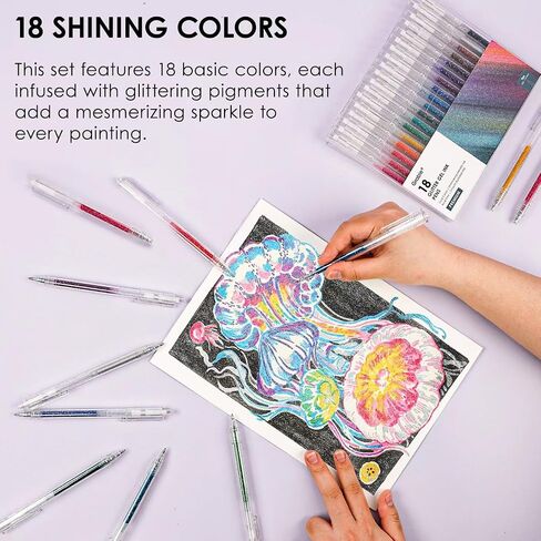 Grabie 18 Color Glitter Gel Pens, Retractable Sparkle Art Pens in Saudi Arabia