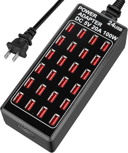 محطة شحن USB بقوة 100 وات (20 أمبير) ذات 24 منفذًا، شاحن USB لسطح المكتب للسفر، محطة شحن USB متعددة المنافذ متوافقة مع الهواتف الذكية والأجهزة اللوحية والأجهزة الأخرى in Kuwait