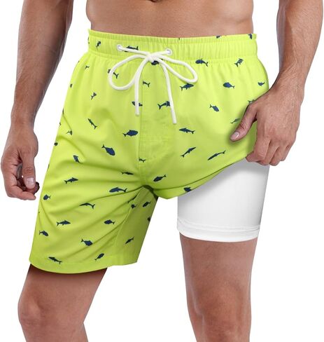 MILANKERR Mens Bathing Suits Mens Swim Trunks 7 inch Inseam surf Trunks Men with Compression Liner Size 32 34 Sharp Green Fish Size Medium in Saudi Arabia