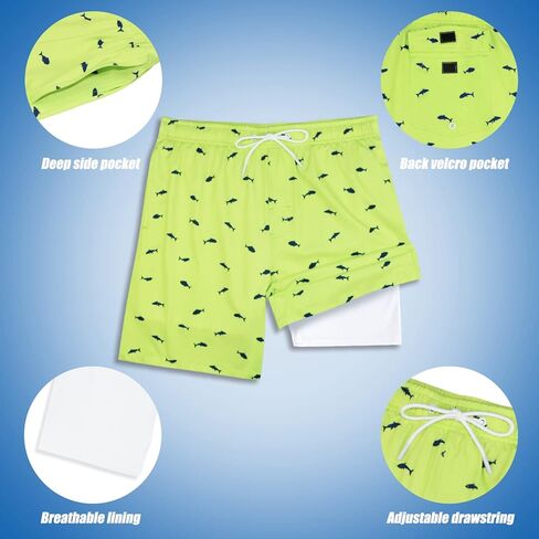 MILANKERR Mens Bathing Suits Mens Swim Trunks 7 inch Inseam surf Trunks Men with Compression Liner Size 32 34 Sharp Green Fish Size Medium in Saudi Arabia