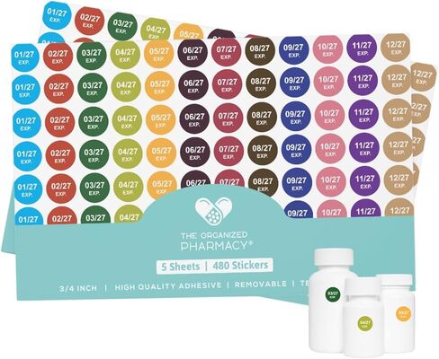 The Organized Pharmacy Expiration Dates Stickers System - See. Pull. Done. 5 Year Supply - 480 Color Coded Pharmacy Inventory, Chemistry & Food Expiration Date Management Labels Stickers (2025-2029) in Saudi Arabia
