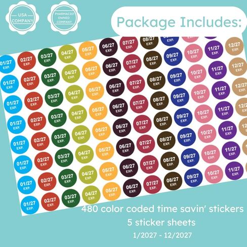 The Organized Pharmacy Expiration Dates Stickers System - See. Pull. Done. 5 Year Supply - 480 Color Coded Pharmacy Inventory, Chemistry & Food Expiration Date Management Labels Stickers (2025-2029) in Saudi Arabia