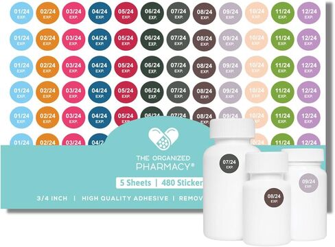 The Organized Pharmacy Expiration Dates Stickers System - See. Pull. Done. 5 Year Supply - 480 Color Coded Pharmacy Inventory, Chemistry & Food Expiration Date Management Labels Stickers (2025-2029) in Saudi Arabia