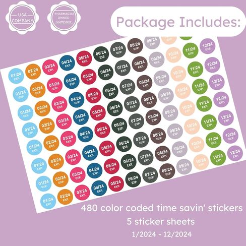 The Organized Pharmacy Expiration Dates Stickers System - See. Pull. Done. 5 Year Supply - 480 Color Coded Pharmacy Inventory, Chemistry & Food Expiration Date Management Labels Stickers (2025-2029) in Saudi Arabia