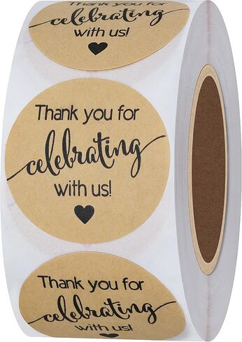 Hybsk 500pcs Thank You for Celebrating with Us with Heart Stickers 1.5" Kraft Labels for Weddings Anniversaries Party (Type 3(Kraft)) in Saudi Arabia