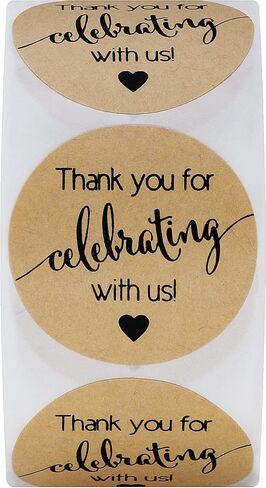 Hybsk 500pcs Thank You for Celebrating with Us with Heart Stickers 1.5" Kraft Labels for Weddings Anniversaries Party (Type 3(Kraft)) in Saudi Arabia