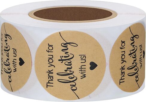 Hybsk 500pcs Thank You for Celebrating with Us with Heart Stickers 1.5" Kraft Labels for Weddings Anniversaries Party (Type 3(Kraft)) in Saudi Arabia