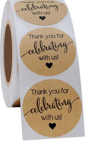 Hybsk 500pcs Thank You for Celebrating with Us with Heart Stickers 1.5" Kraft Labels for Weddings Anniversaries Party (Type 3(Kraft)) in Saudi Arabia