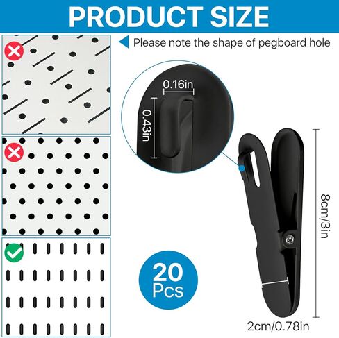 20 قطعة من مشابك إكسسوارات بيجبورد، خطافات بيجبورد معدنية لأدوات التعليق، منظم حائط مرفق بيجبورد لصور البطاقات البريدية، أعمال المطبخ والحمام وغرفة المعيشة (أبيض) in Kuwait