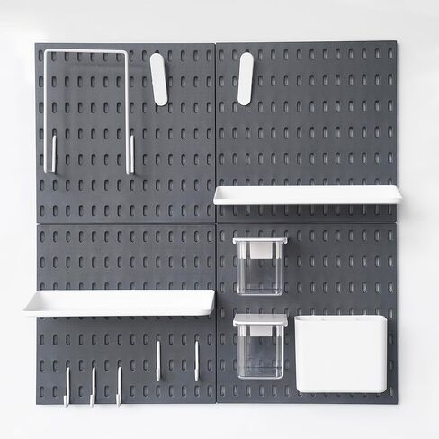 أرفف Pegboard العائمة مع وحدات تعليق للتنظيم الإبداعي DIY، تركيب بدون أظافر، 4 Pegboard و14 ملحقًا (22 بوصة × 22 بوصة، موديل أسود 2) in Kuwait