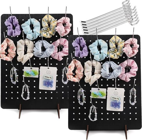 2 قطعة حامل عرض Pegboard مع 20 قطعة خطاف معدني أسود خشبي للبيع بالتجزئة رف سلسلة مفاتيح عرض حامل لعروض المجوهرات الحرفية، البيع، منظم رف إكسسوارات لوح الوتد (قطعتان أسودتان 17 بوصة × 13 بوصة) in Saudi Arabia