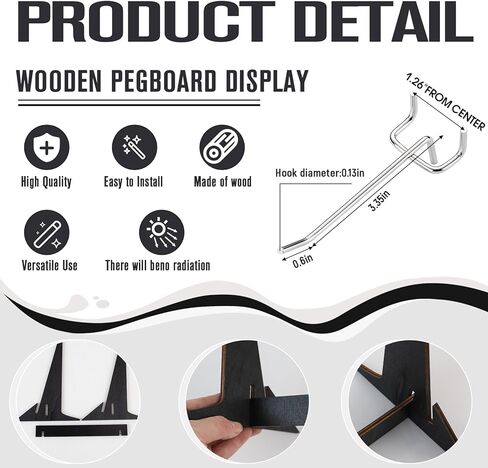 2 قطعة حامل عرض Pegboard مع 20 قطعة خطاف معدني أسود خشبي للبيع بالتجزئة رف سلسلة مفاتيح عرض حامل لعروض المجوهرات الحرفية، البيع، منظم رف إكسسوارات لوح الوتد (قطعتان أسودتان 17 بوصة × 13 بوصة) in Saudi Arabia