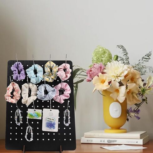 2 قطعة حامل عرض Pegboard مع 20 قطعة خطاف معدني أسود خشبي للبيع بالتجزئة رف سلسلة مفاتيح عرض حامل لعروض المجوهرات الحرفية، البيع، منظم رف إكسسوارات لوح الوتد (قطعتان أسودتان 17 بوصة × 13 بوصة) in Saudi Arabia