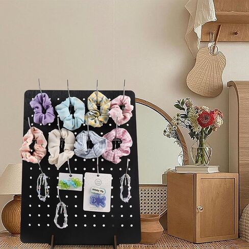 2 قطعة حامل عرض Pegboard مع 20 قطعة خطاف معدني أسود خشبي للبيع بالتجزئة رف سلسلة مفاتيح عرض حامل لعروض المجوهرات الحرفية، البيع، منظم رف إكسسوارات لوح الوتد (قطعتان أسودتان 17 بوصة × 13 بوصة) in Saudi Arabia