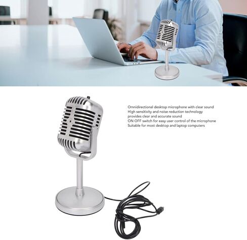 ميكروفون سلكي 3.5 مم من EBTOOLS، ميكروفون صوتي متعدد الاتجاهات، ميكروفونات غناء كاريوكي للألعاب، مفتاح تشغيل وإيقاف، لأجهزة الكمبيوتر المكتبية والكمبيوتر المحمول، فضي in Kuwait