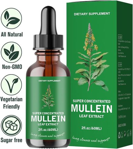 2 Pack Mullein Leaf Extract - Support Lung Cleanse,Tincture Drops | Non-GMO, Vegetarian - Support Lung Cleanse & Respiratory Function for Healthy Breathing in Saudi Arabia
