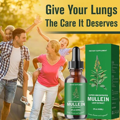 2 Pack Mullein Leaf Extract - Support Lung Cleanse,Tincture Drops | Non-GMO, Vegetarian - Support Lung Cleanse & Respiratory Function for Healthy Breathing in Saudi Arabia