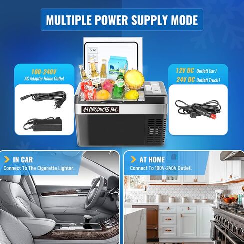 منتجات AA ثلاجة سيارة 26 لتر/25 لتر، ثلاجة محمولة مع سلك تيار مستمر 12/24 فولت ومحول تيار متردد 100-240 فولت للشاحنة ورحلة التخييم والمنزل - 7.6 درجة فهرنهايت ~ 50 درجة فهرنهايت أسود in Kuwait