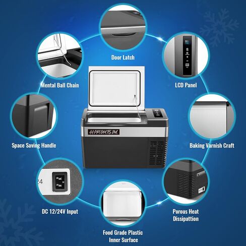 منتجات AA ثلاجة سيارة 26 لتر/25 لتر، ثلاجة محمولة مع سلك تيار مستمر 12/24 فولت ومحول تيار متردد 100-240 فولت للشاحنة ورحلة التخييم والمنزل - 7.6 درجة فهرنهايت ~ 50 درجة فهرنهايت أسود in Kuwait