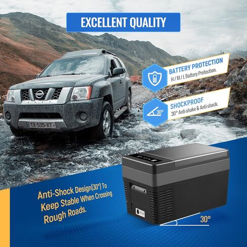 منتجات AA ثلاجة سيارة 26 لتر/25 لتر، ثلاجة محمولة مع سلك تيار مستمر 12/24 فولت ومحول تيار متردد 100-240 فولت للشاحنة ورحلة التخييم والمنزل - 7.6 درجة فهرنهايت ~ 50 درجة فهرنهايت أسود in Kuwait